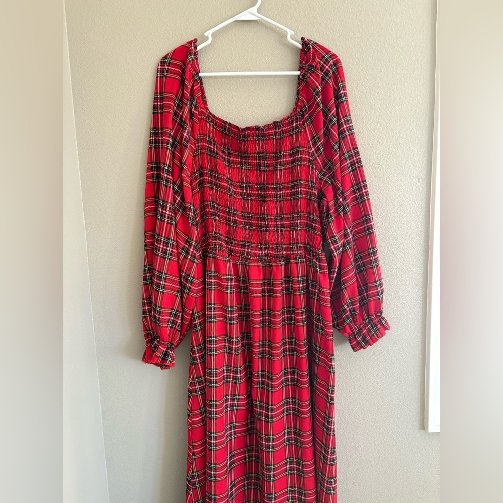 Red Plaid Long Sleeve Dress